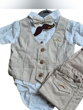 NWT Little Gent Adorable Set With Dapper Bowtie Size 6 To 9 Months
